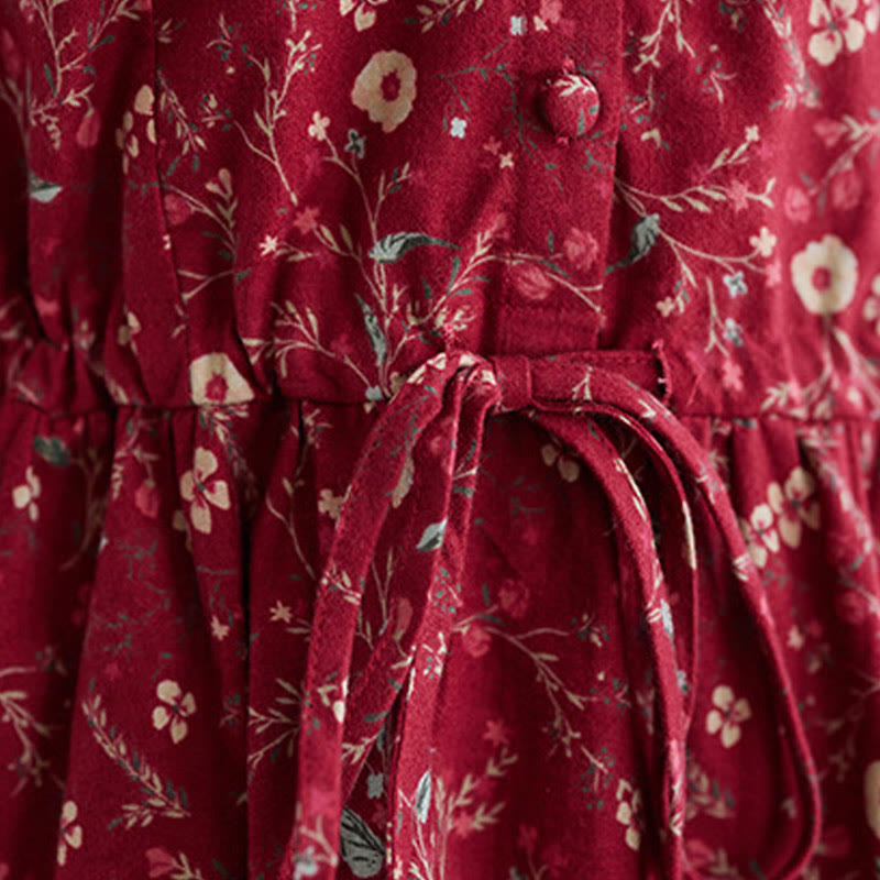 Robe mi-longue en coton et lin à manches longues et cordon de serrage, imprimé ethnique Buddha Stones, avec poches - image 15