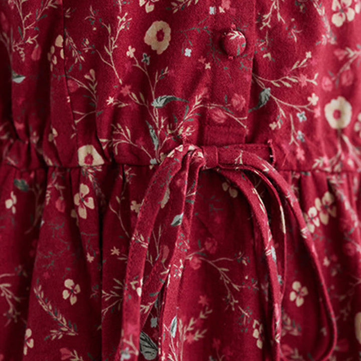 Robe mi-longue en coton et lin à manches longues et cordon de serrage, imprimé ethnique Buddha Stones, avec poches - image 15