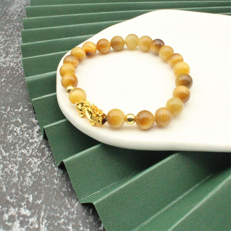 Bracelet Pixiu en perles œil de tigre de différentes couleurs , Buddha Stones, richesse et courage - Œil de tigre doré (circonférence du poignet : 17-19 cm) - image 26