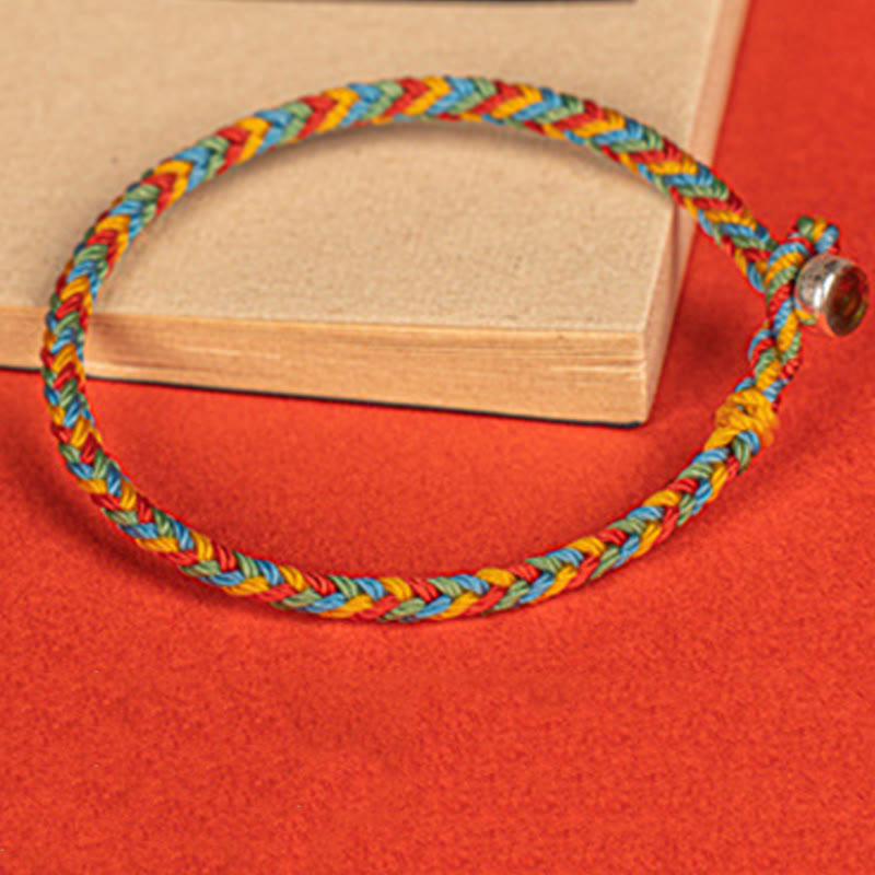 Bracelet tressé porte-bonheur en argent Buddha Stones 925 avec huit fils et nœud de paix coloré - image 4