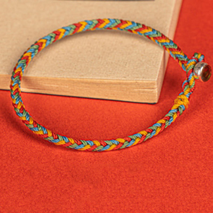 Bracelet tressé porte-bonheur en argent Buddha Stones 925 avec huit fils et nœud de paix coloré - image 4