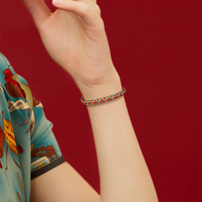 Bracelet tressé porte-bonheur en argent Buddha Stones 925 avec huit fils et nœud de paix coloré - image 11