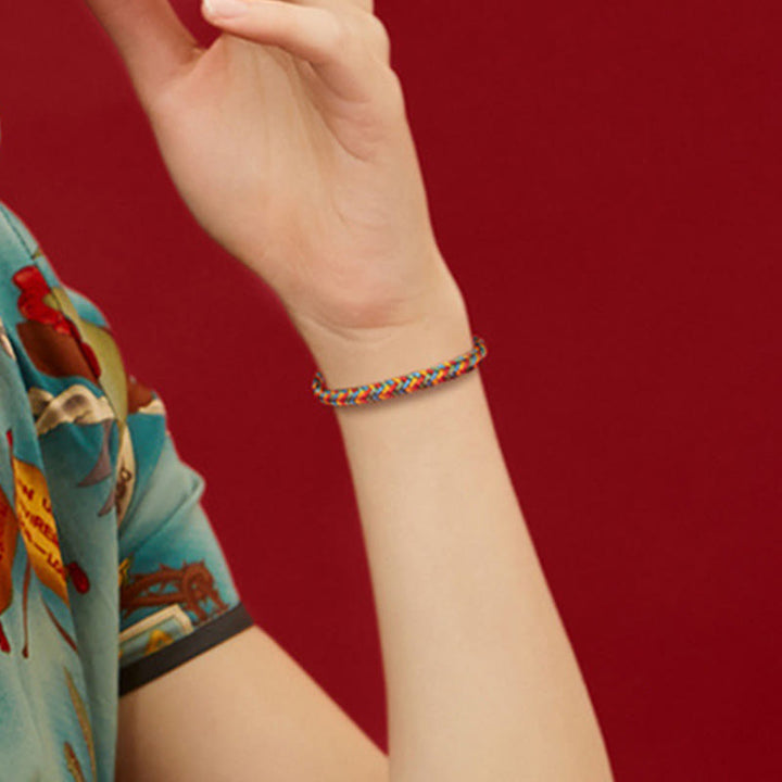 Bracelet tressé porte-bonheur en argent Buddha Stones 925 avec huit fils et nœud de paix coloré - image 11