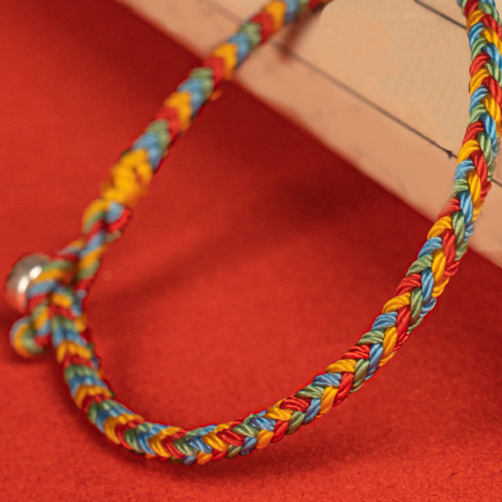 Bracelet tressé porte-bonheur en argent Buddha Stones 925 avec huit fils et nœud de paix coloré - image 9