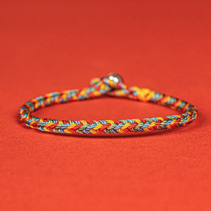 Bracelet tressé porte-bonheur en argent Buddha Stones 925 avec huit fils et nœud de paix coloré - Argent sterling 925 (tour de poignet : 19 cm) - image 1