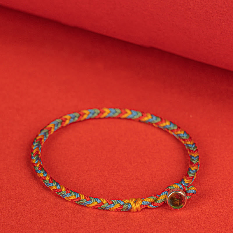 Bracelet tressé porte-bonheur en argent Buddha Stones 925 avec huit fils et nœud de paix coloré - image 2