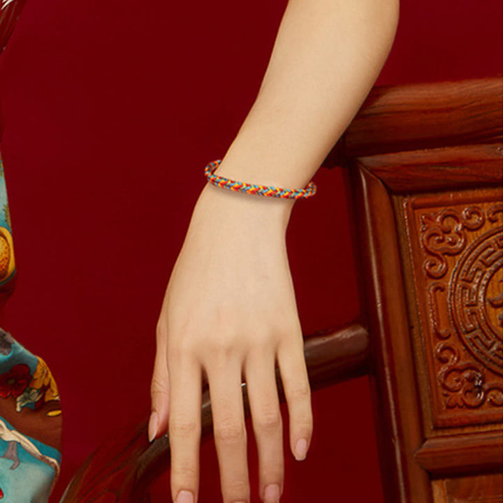 Bracelet tressé porte-bonheur en argent Buddha Stones 925 avec huit fils et nœud de paix coloré - image 12