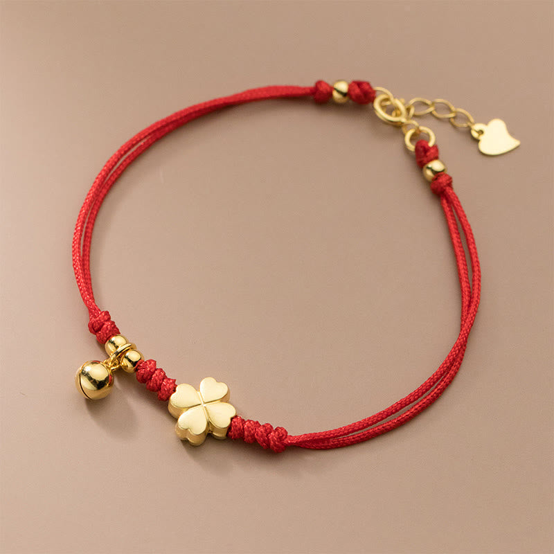 Bracelet de connexion en argent Buddha Stones 925 plaqué or avec trèfle à quatre feuilles et fil rouge - image 3