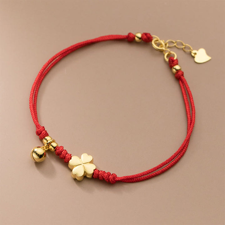 Bracelet de connexion en argent Buddha Stones 925 plaqué or avec trèfle à quatre feuilles et fil rouge - image 3