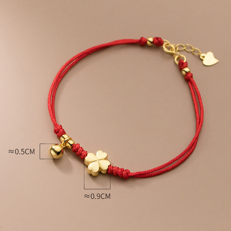Bracelet de connexion en argent Buddha Stones 925 plaqué or avec trèfle à quatre feuilles et fil rouge - image 9