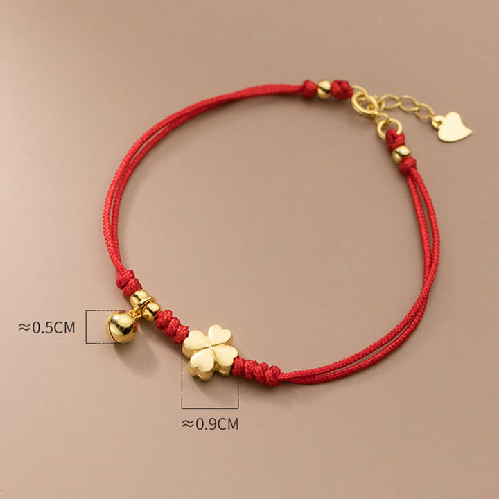 Bracelet de connexion en argent Buddha Stones 925 plaqué or avec trèfle à quatre feuilles et fil rouge - image 9