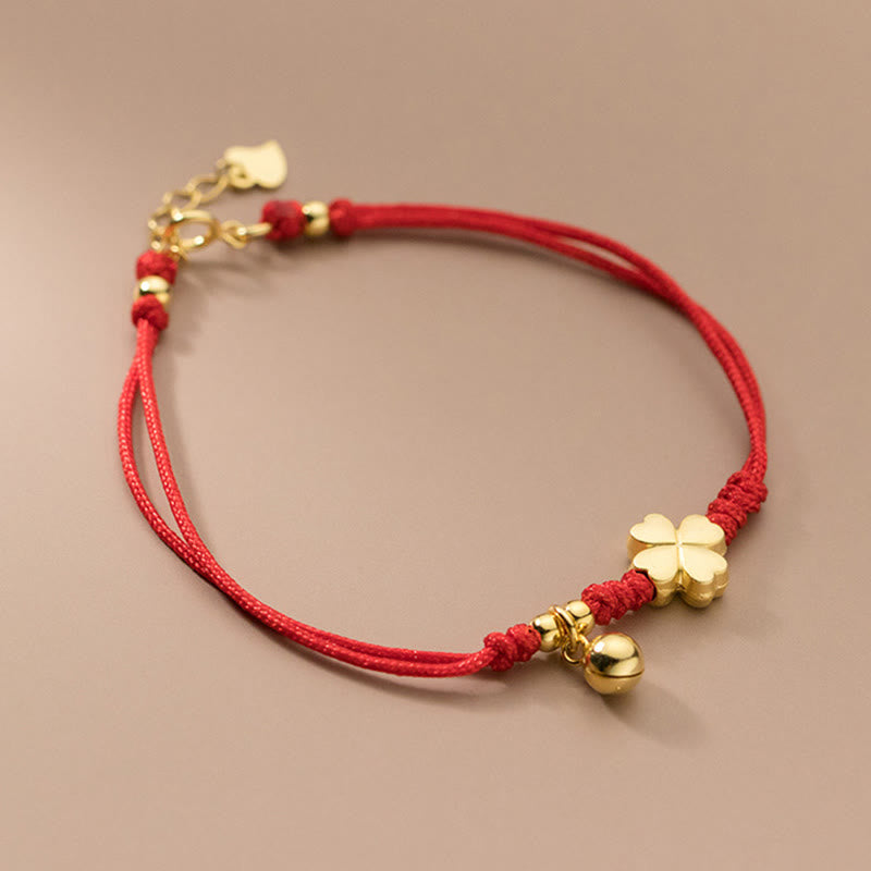 Bracelet de connexion en argent Buddha Stones 925 plaqué or avec trèfle à quatre feuilles et fil rouge - image 2