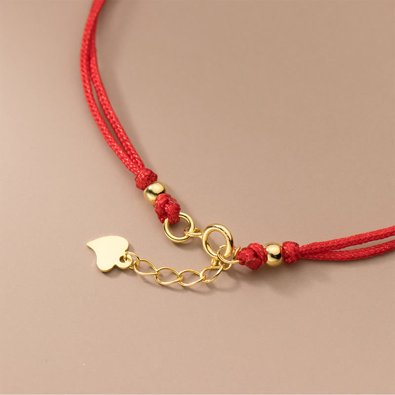 Bracelet de connexion en argent Buddha Stones 925 plaqué or avec trèfle à quatre feuilles et fil rouge - image 5