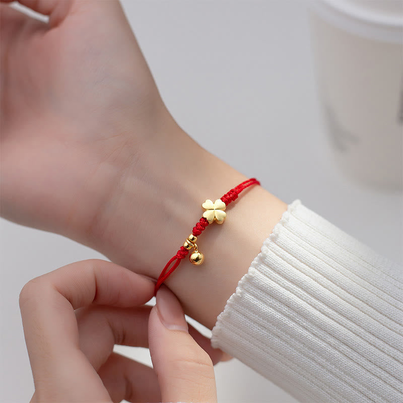 Bracelet de connexion en argent Buddha Stones 925 plaqué or avec trèfle à quatre feuilles et fil rouge - image 10