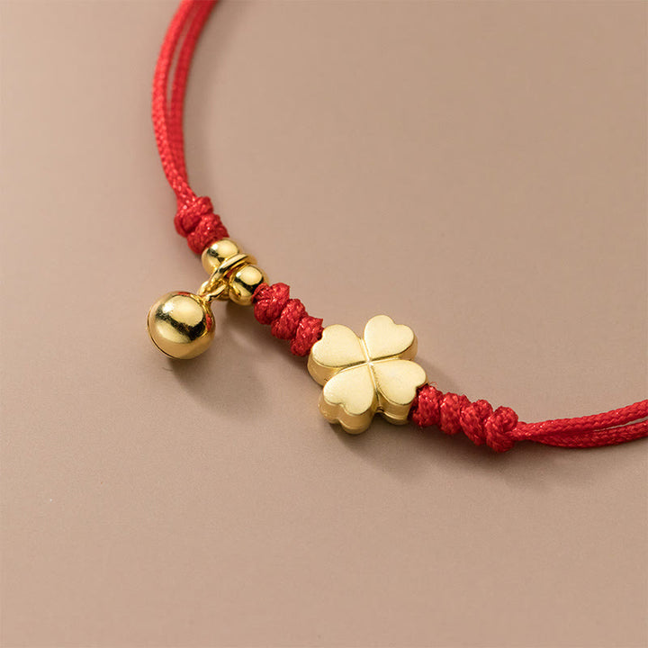 Bracelet de connexion en argent Buddha Stones 925 plaqué or avec trèfle à quatre feuilles et fil rouge - image 3