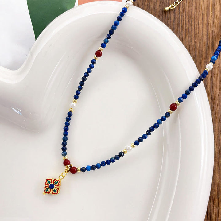 Collier pendentif positif en Buddha Stones , lazurite, lapis-lazuli et perle - image 6