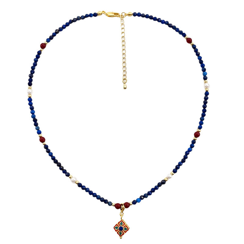 Collier pendentif positif en Buddha Stones , lazurite, lapis-lazuli et perle - image 7