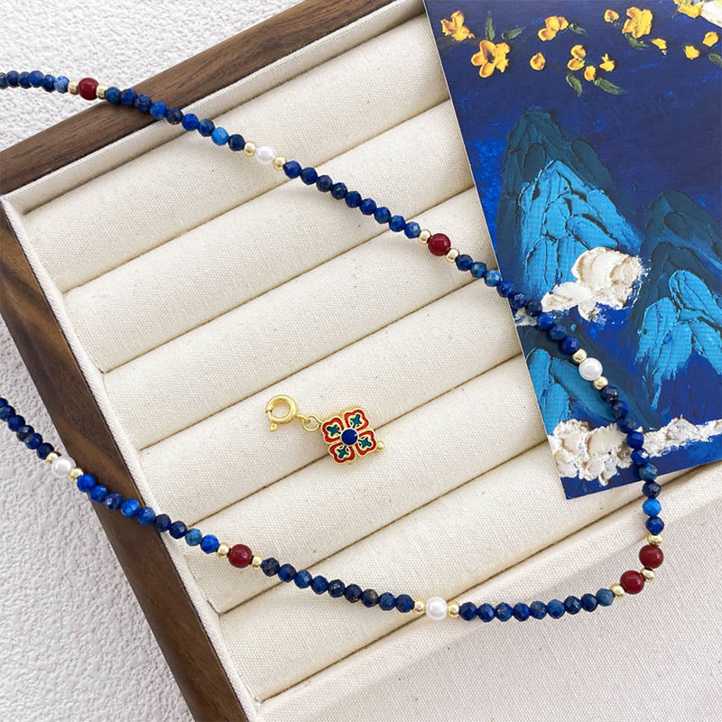Collier pendentif positif en Buddha Stones , lazurite, lapis-lazuli et perle - image 2