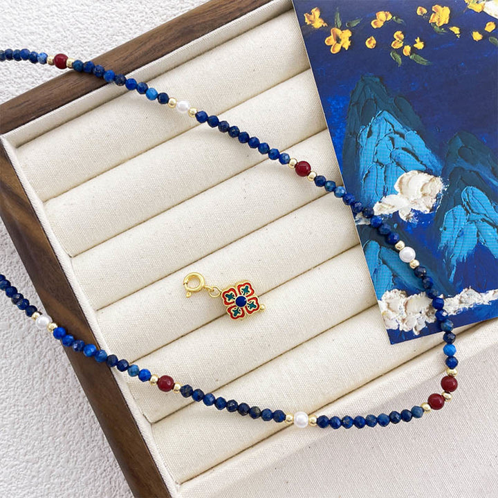 Collier pendentif positif en Buddha Stones , lazurite, lapis-lazuli et perle - image 2