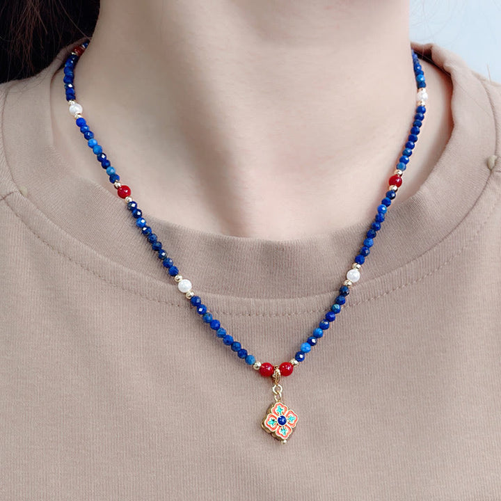 Collier pendentif positif en Buddha Stones , lazurite, lapis-lazuli et perle - image 4