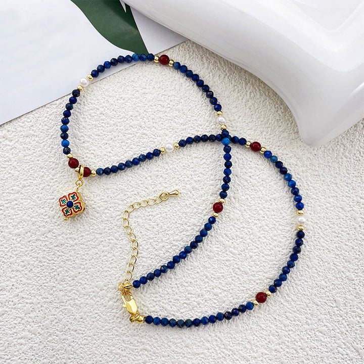 Collier pendentif positif en Buddha Stones , lazurite, lapis-lazuli et perle - image 3
