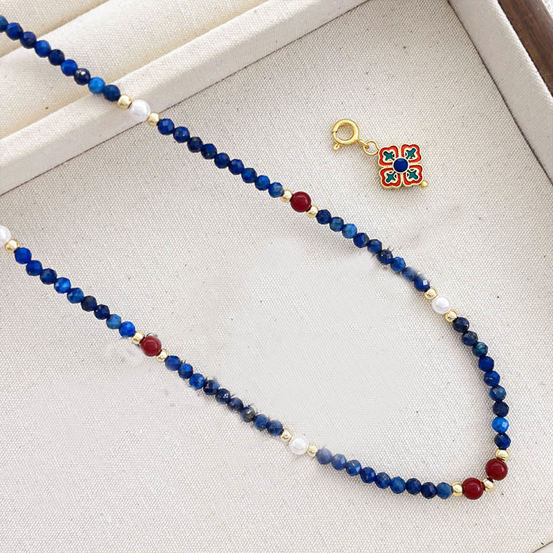 Collier pendentif positif en Buddha Stones , lazurite, lapis-lazuli et perle - image 8