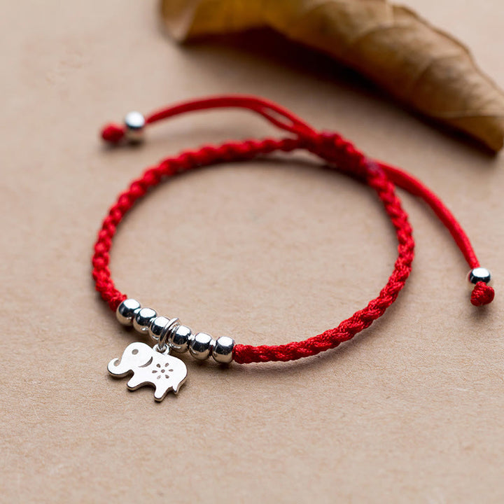 Bracelet porte-bonheur en argent sterling 925 avec Buddha Stones , flocon de neige, éléphant, fil rouge - Argent sterling 925 (Tour de poignet : 15-19 cm) - image 0