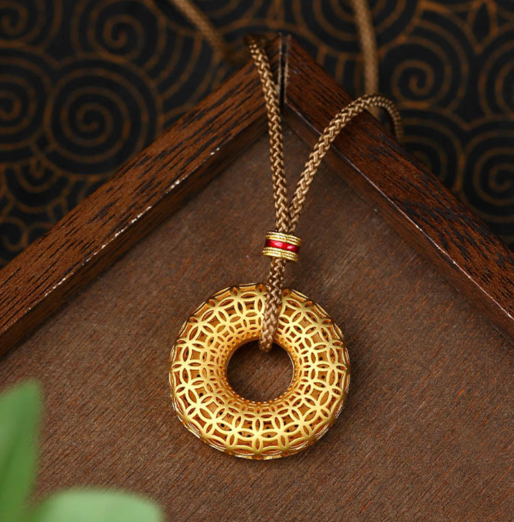 Pendentif en cuivre avec boucle de paix et motif de pièce de monnaie en Buddha Stones - image 3