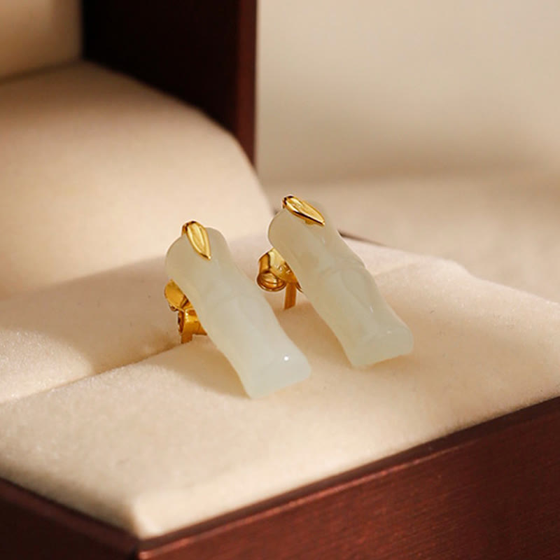Boucles d'oreilles en argent sterling 925 avec Buddha Stones, bambou, jade Hetian, feuilles et richesse - image 4