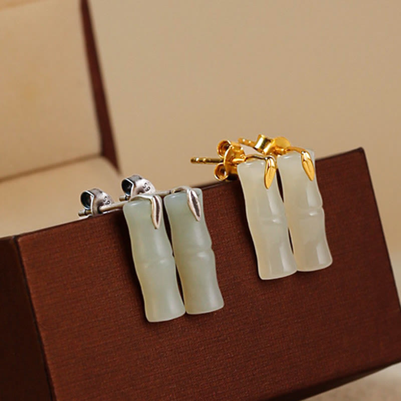 Boucles d'oreilles en argent sterling 925 avec Buddha Stones, bambou, jade Hetian, feuilles et richesse - image 13
