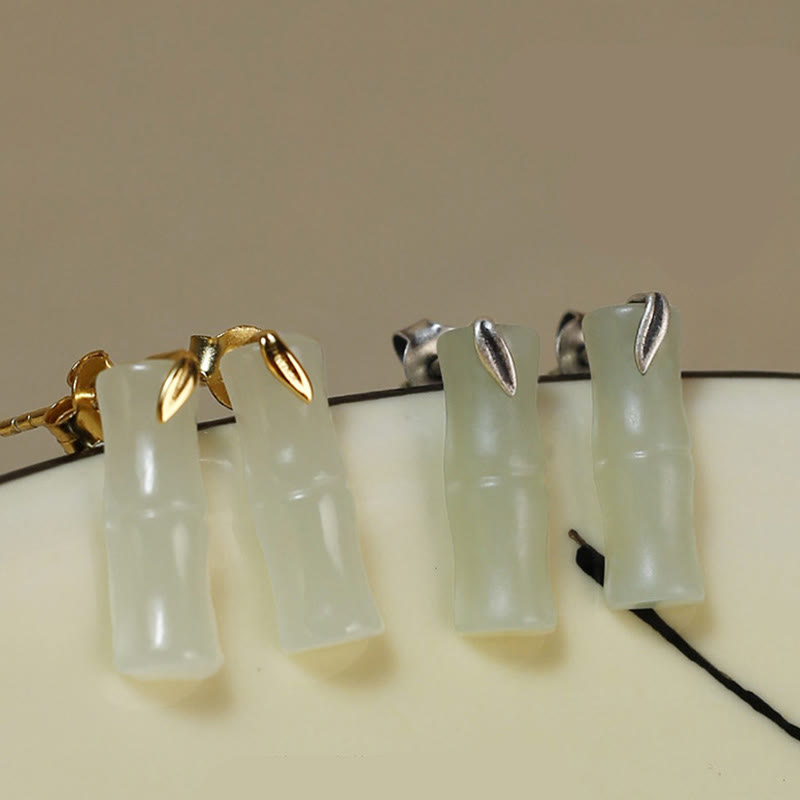 Boucles d'oreilles en argent sterling 925 avec Buddha Stones, bambou, jade Hetian, feuilles et richesse - image 12