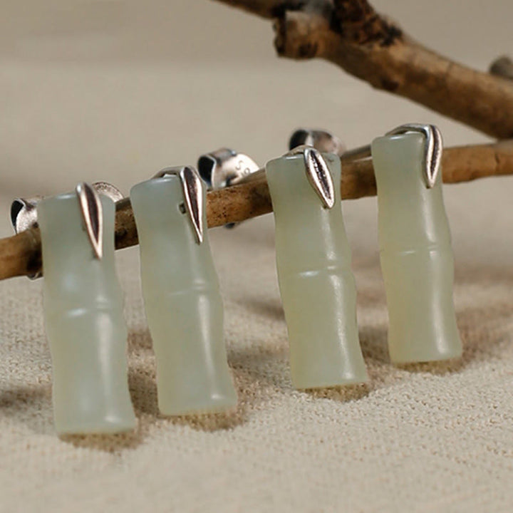 Boucles d'oreilles en argent sterling 925 avec Buddha Stones, bambou, jade Hetian, feuilles et richesse - image 11