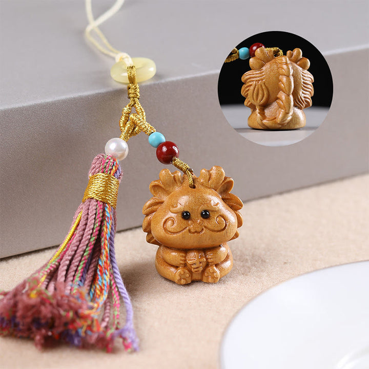 Porte-clés pompon coloré avec Buddha Stones et bois de santal, 12 bénédictions du zodiaque chinois - image 3