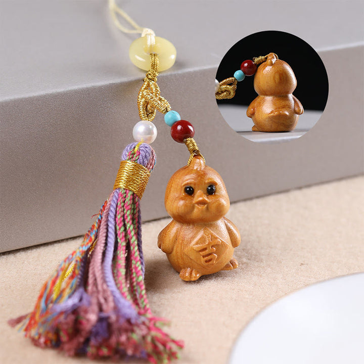 Porte-clés pompon coloré avec Buddha Stones et bois de santal, 12 bénédictions du zodiaque chinois - Coq - image 29