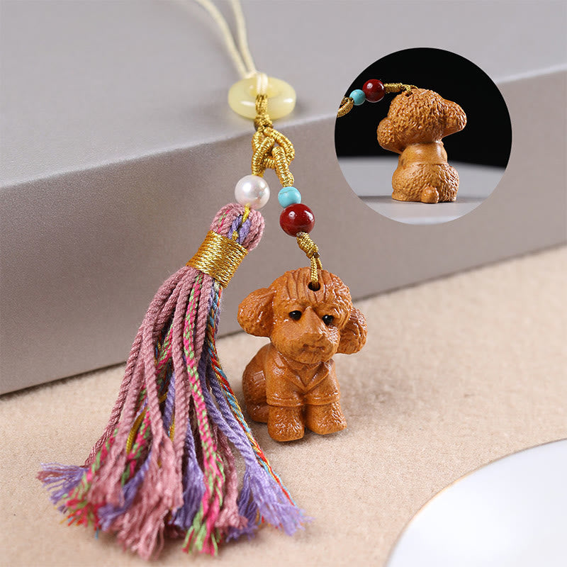 Porte-clés pompon coloré avec Buddha Stones et bois de santal, 12 bénédictions du zodiaque chinois - Chien - image 31