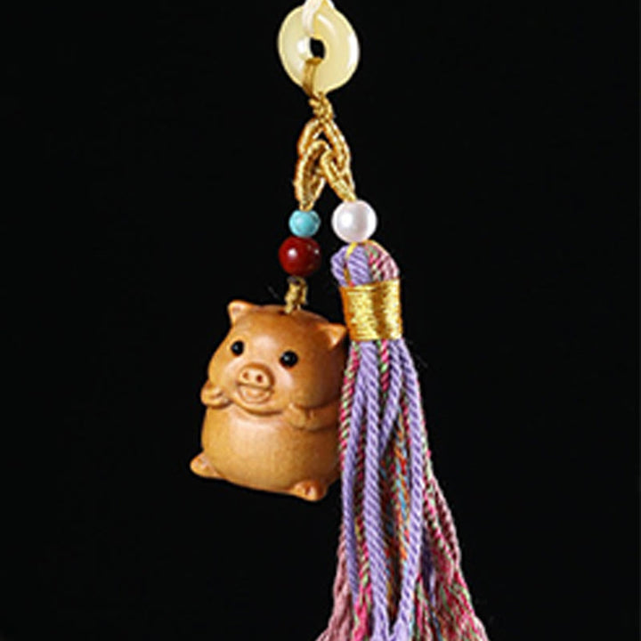 Porte-clés pompon coloré avec Buddha Stones et bois de santal, 12 bénédictions du zodiaque chinois - image 34