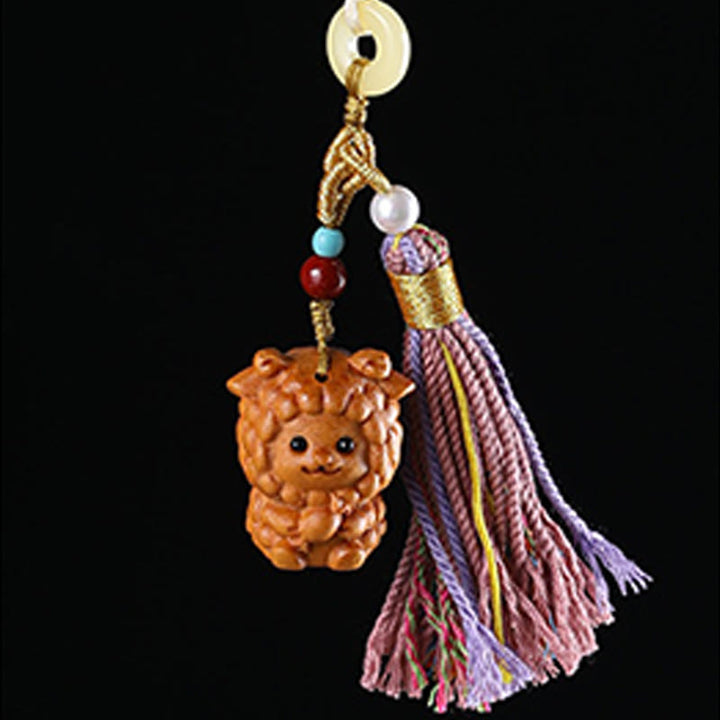 Porte-clés pompon coloré avec Buddha Stones et bois de santal, 12 bénédictions du zodiaque chinois - image 26