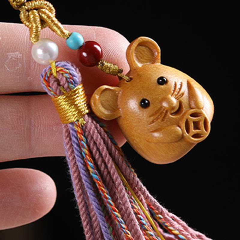 Porte-clés pompon coloré avec Buddha Stones et bois de santal, 12 bénédictions du zodiaque chinois - image 8