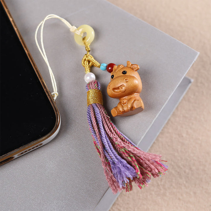 Porte-clés pompon coloré avec Buddha Stones et bois de santal, 12 bénédictions du zodiaque chinois - image 15