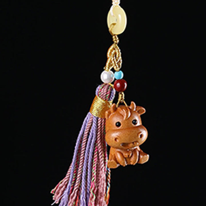 Porte-clés pompon coloré avec Buddha Stones et bois de santal, 12 bénédictions du zodiaque chinois - image 13