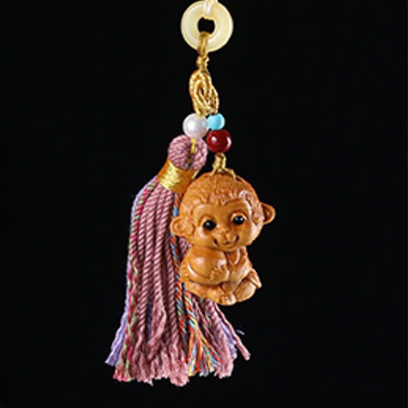 Porte-clés pompon coloré avec Buddha Stones et bois de santal, 12 bénédictions du zodiaque chinois - image 28