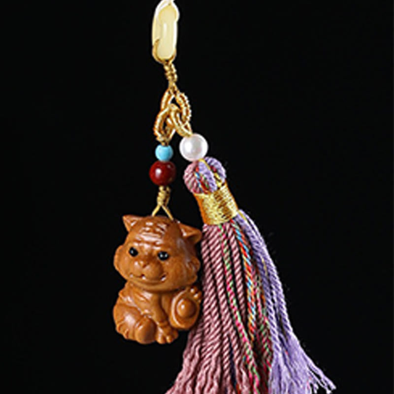 Porte-clés pompon coloré avec Buddha Stones et bois de santal, 12 bénédictions du zodiaque chinois - image 18