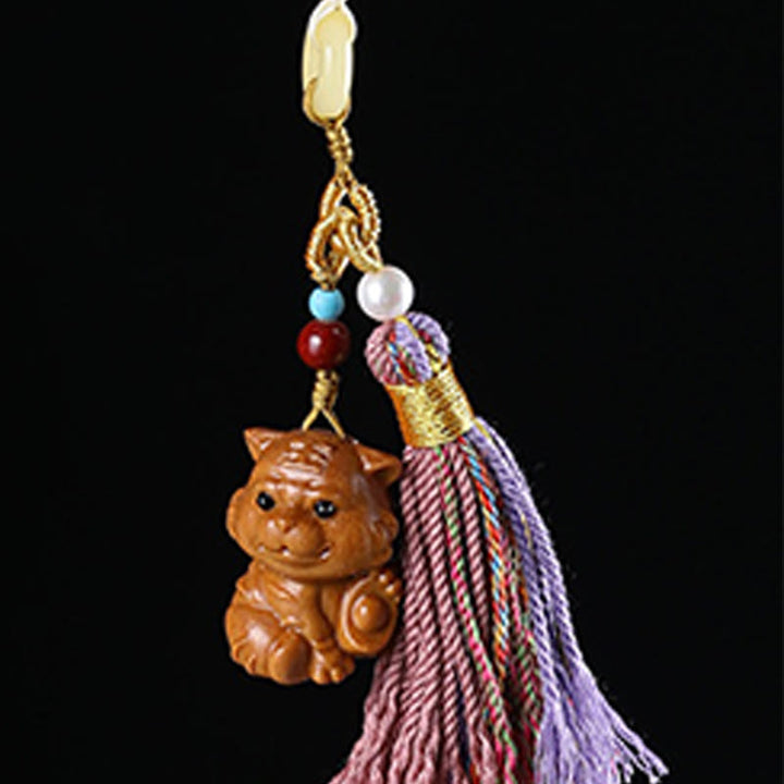 Porte-clés pompon coloré avec Buddha Stones et bois de santal, 12 bénédictions du zodiaque chinois - image 18