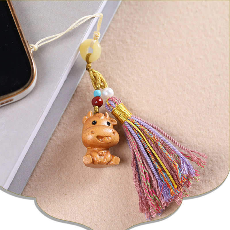 Porte-clés pompon coloré avec Buddha Stones et bois de santal, 12 bénédictions du zodiaque chinois - image 14
