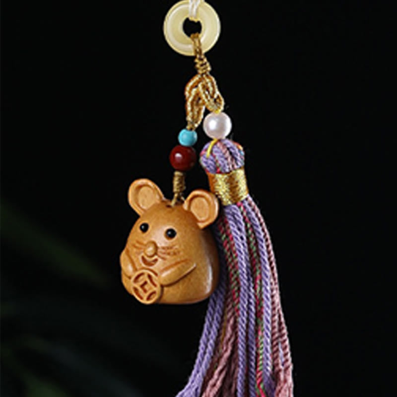 Porte-clés pompon coloré avec Buddha Stones et bois de santal, 12 bénédictions du zodiaque chinois - image 11