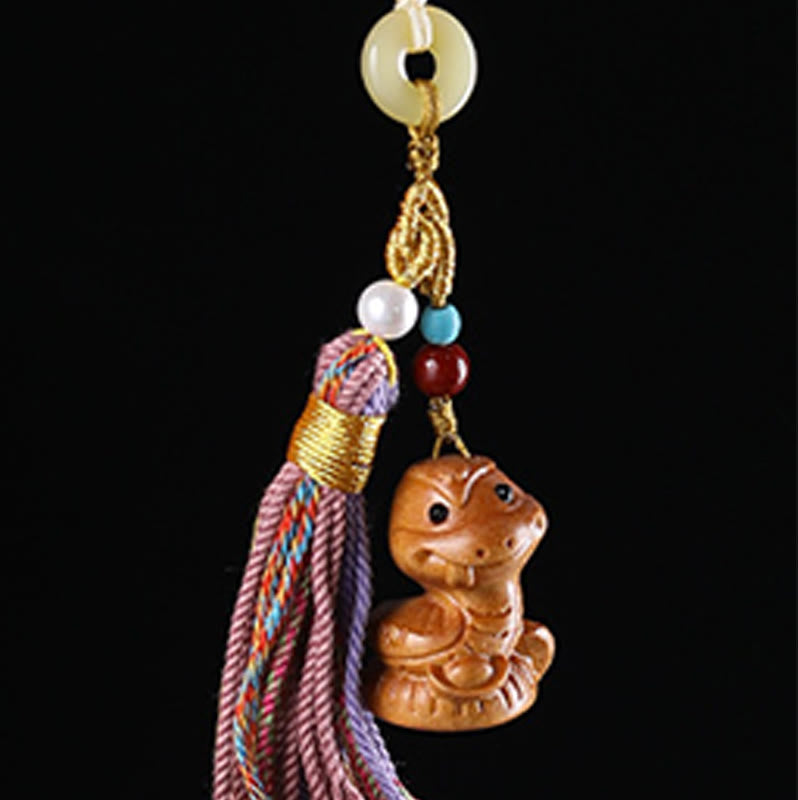 Porte-clés pompon coloré avec Buddha Stones et bois de santal, 12 bénédictions du zodiaque chinois - image 22