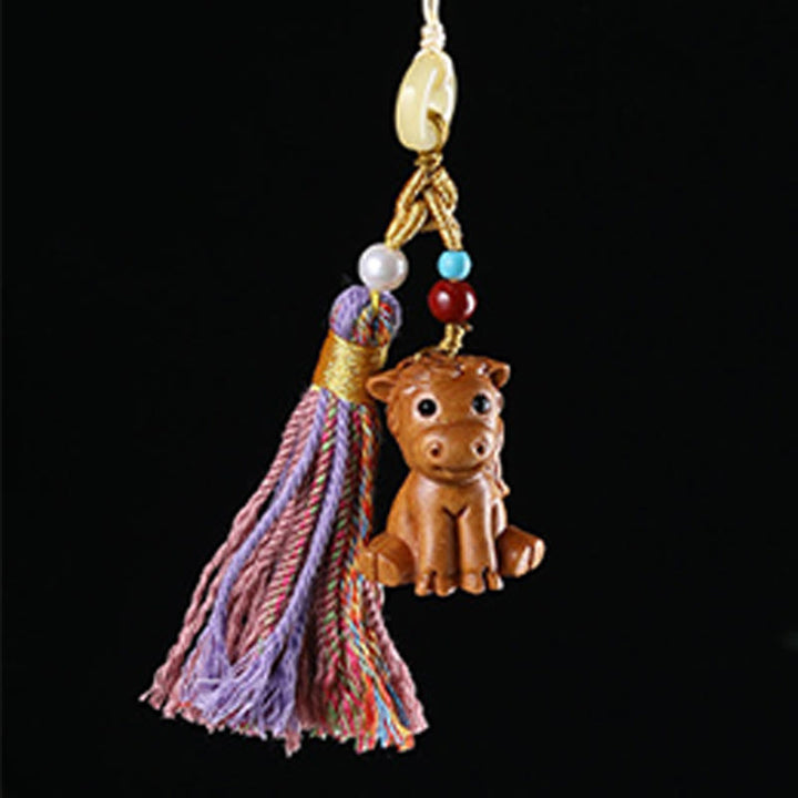 Porte-clés pompon coloré avec Buddha Stones et bois de santal, 12 bénédictions du zodiaque chinois - image 24
