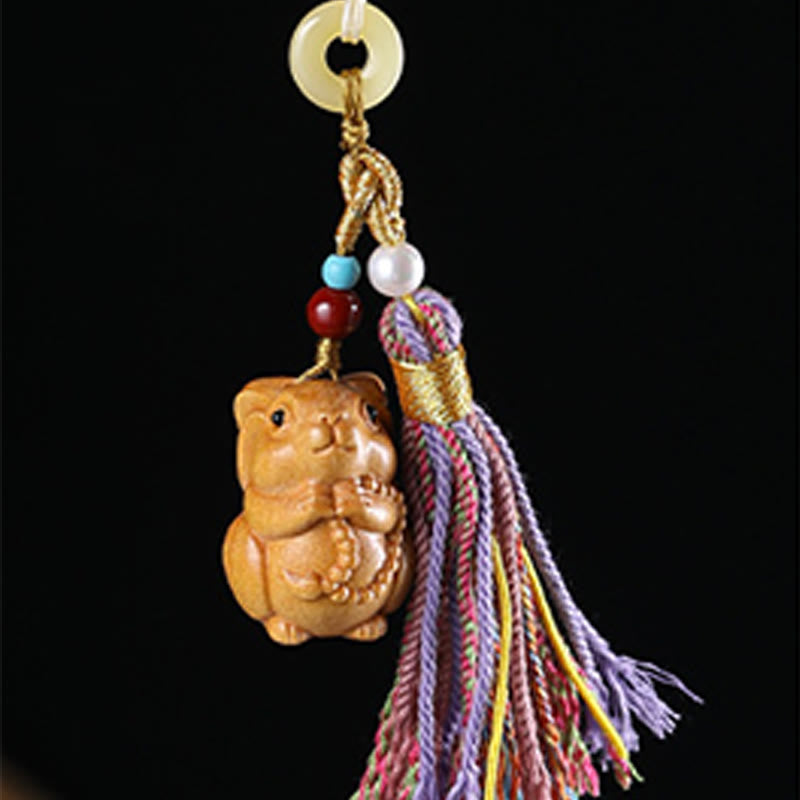 Porte-clés pompon coloré avec Buddha Stones et bois de santal, 12 bénédictions du zodiaque chinois - image 20