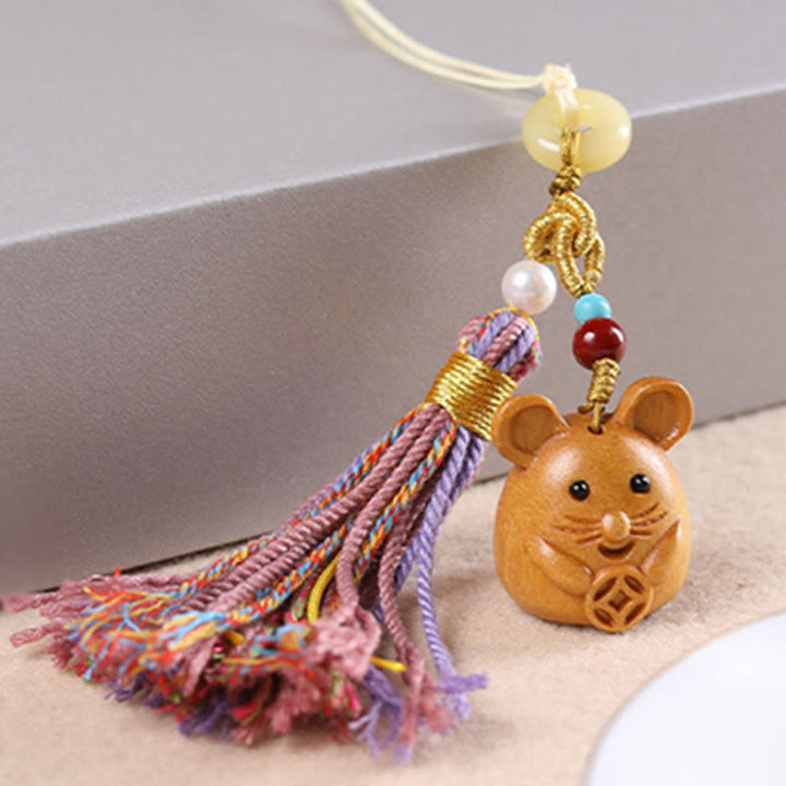Porte-clés pompon coloré avec Buddha Stones et bois de santal, 12 bénédictions du zodiaque chinois - image 10