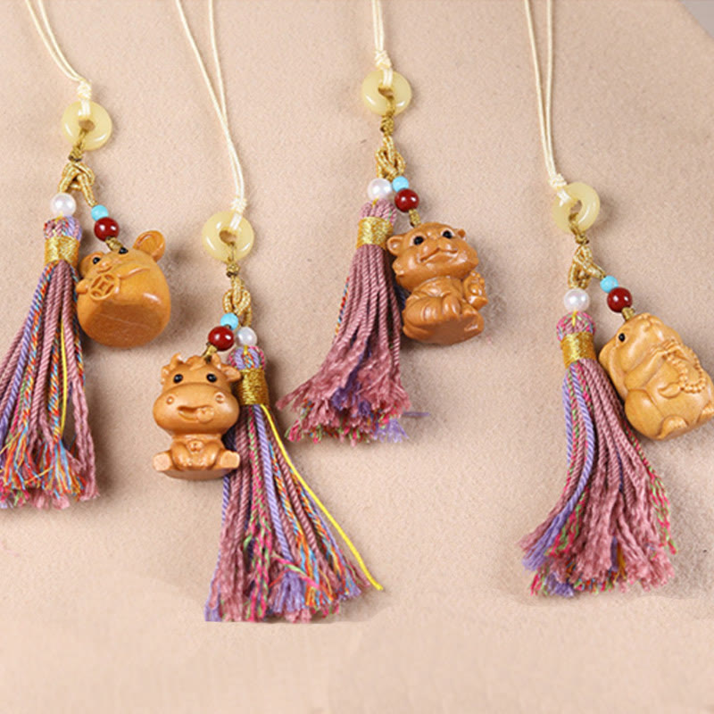 Porte-clés pompon coloré avec Buddha Stones et bois de santal, 12 bénédictions du zodiaque chinois - image 36
